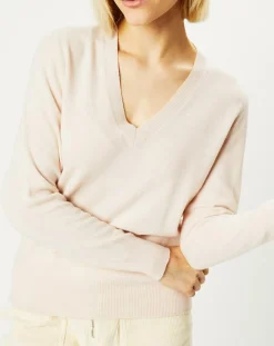 Pull 100% Cachemire Zocon col V beige rosé