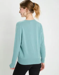 Pull 100% Cachemire Zocon col V bleu/vert