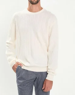 Pull 100% Laine d'agneau col rond Cable écru