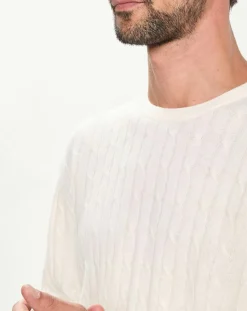 Pull 100% Laine d'agneau col rond Cable écru