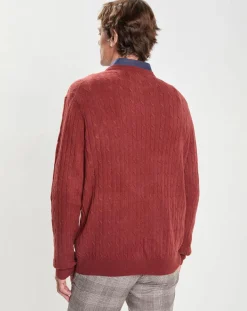 Pull 100% Laine d'agneau col rond Cable orange moyen