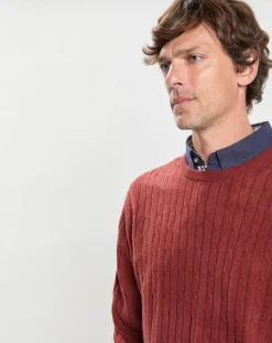 Pull 100% Laine d'agneau col rond Cable orange moyen