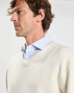 Pull 100% Laine d'agneau col V écru