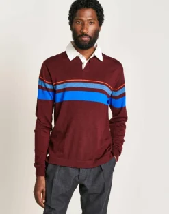 Pull 100% Laine Dapfil bordeaux/bleu