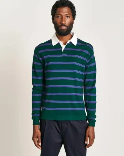 Pull 100% Laine Dapfil rayé vert/violet