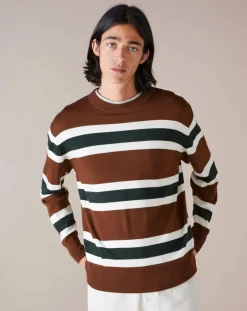 Pull 100% Laine Dillem à rayures marron