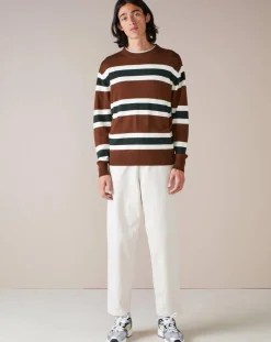 Pull 100% Laine Dillem à rayures marron