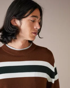 Pull 100% Laine Dillem à rayures marron