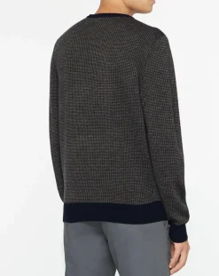 Pull 100% Laine imprimé pied-de-poule marron/bleu marine