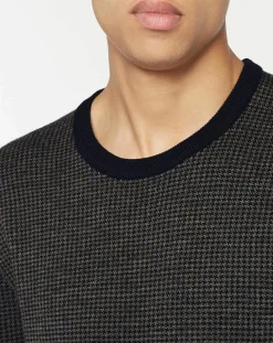 Pull 100% Laine imprimé pied-de-poule marron/bleu marine