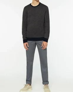 Pull 100% Laine imprimé pied-de-poule marron/bleu marine