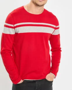 Pull à rayures rouge/gris