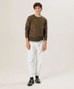 Pull Aaron 100% laine col rond marron écorce