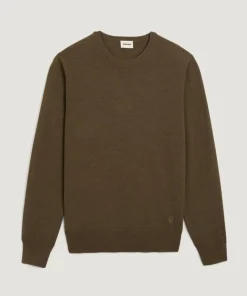 Pull Aaron 100% laine col rond marron écorce