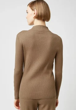 Pull, Abelle col montant ouvertures marron camel