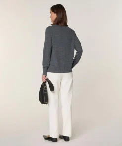 Pull Adija 100% Laine chaine col V gris foncé