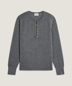 Pull Adija 100% Laine chaine col V gris foncé
