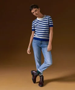 Pull Adlyne manches courtes rayé blanc