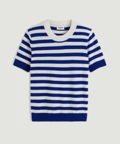 Pull Adlyne manches courtes rayé blanc