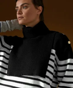 Pull Albane, mariniere, boutons rodier noir