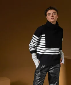 Pull Albane, mariniere, boutons rodier noir