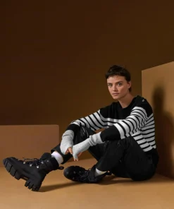 Pull Albane, mariniere, boutons rodier noir