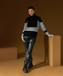 Pull Albane, mariniere, boutons rodier noir