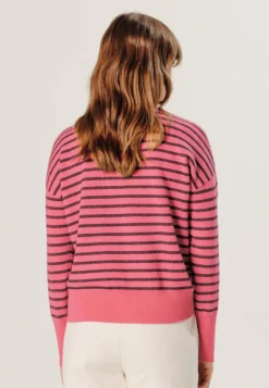 Pull Aliénor 100% Cachemire col rond, rayé orange corail