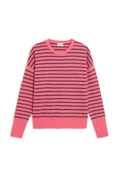 Pull Aliénor 100% Cachemire col rond, rayé orange corail