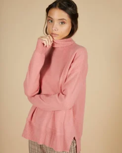Pull ample 100% Cachemire Alicia Col roulé à poches bois de rose