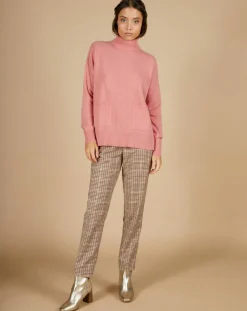 Pull ample 100% Cachemire Alicia Col roulé à poches bois de rose