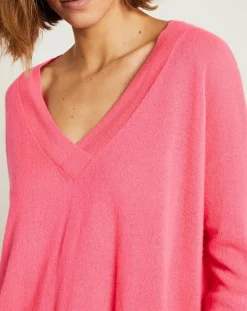 Pull ample 100% Cachemire Iris Col V rose fluo