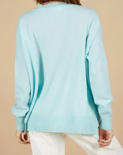 Pull ample 100% Cachemire Isidore col V bleu océan