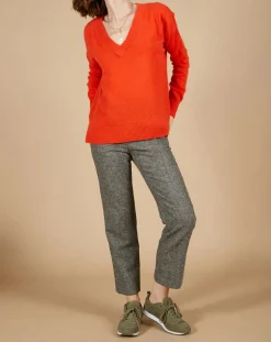 Pull ample 100% Cachemire Isidore col V orange