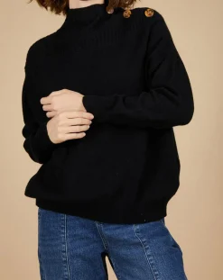 Pull ample 100% Cachemire Sandy col montant à bouton noir