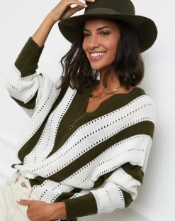 Pull Anna kaki/blanc