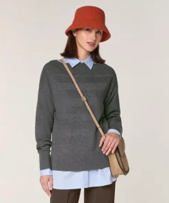 Pull Annouck 100% laine jacquard gris foncé