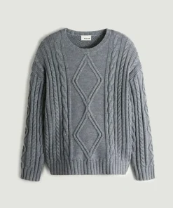 Pull Arlette 100% laine col rond torsades gris