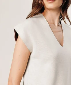 Pull Aurély manches courtes col V blanc écru