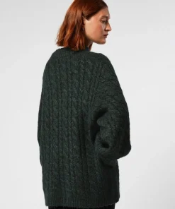 Pull Auxane, col montant à torsades vert foncé