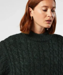 Pull Auxane, col montant à torsades vert foncé