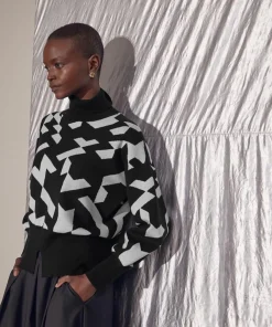 Pull Azalée, jacquard, col roulé noir