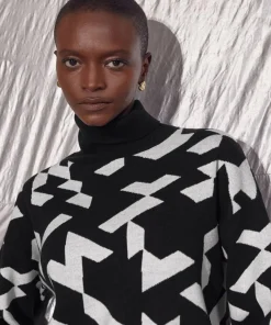 Pull Azalée, jacquard, col roulé noir