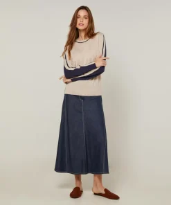 Pull Bernadette en Laine mélangée beige/marine