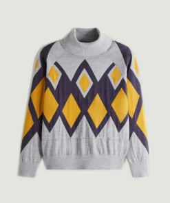 Pull Bethsabée 100% laine col roulé jacquard gris souris