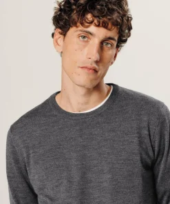 Pull Brice 100% laine col rond gris foncé