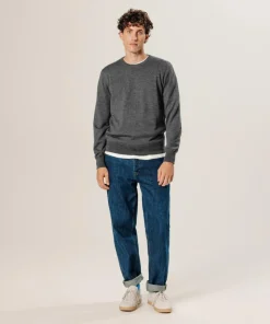 Pull Brice 100% laine col rond gris foncé