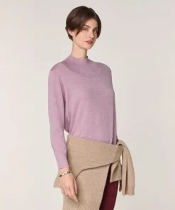 Pull Brunehilde 100% laine col montant côtelé rose bonbon