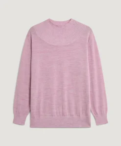 Pull Brunehilde 100% laine col montant côtelé rose bonbon