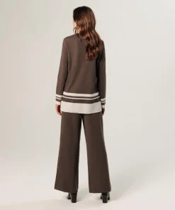 Pull Cheyenne rayures inférieures marron havane